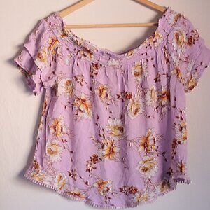 Fairy Grunge 90'sPurple Off the Shoulder Fairycore Cottagecore Blouse Size Large
